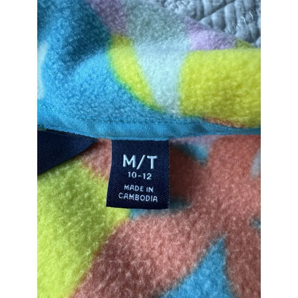 Land's End Womens Sz M/T Starfish Multi Color Bright Fleece Quarter Zip Pullover